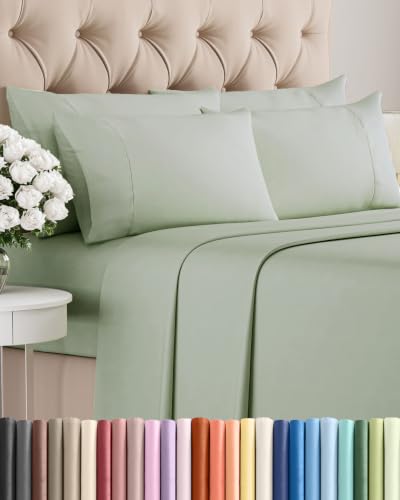 Image of King 6 Piece Bed Sheet Set - Soft, Breathable & Cooling Sheets - Eucalyptus