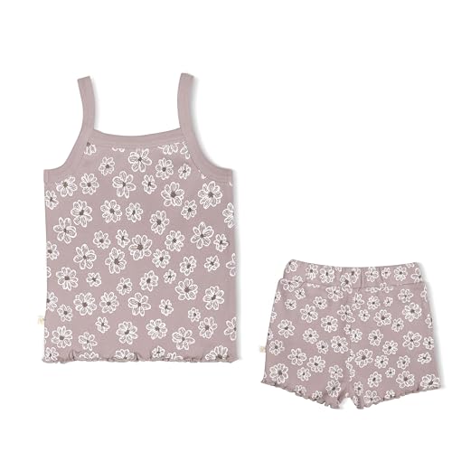 Image of MakeMake Organics GOTS Certified Organic Cotton Baby Kids Toddler Girl Top and Short Outfit Set - Daisies, 2-3 Years