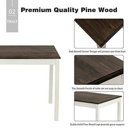 image for Mecor 3-Piece Dining Set Table with 2 Benches, Solid Pine Wood Tableto