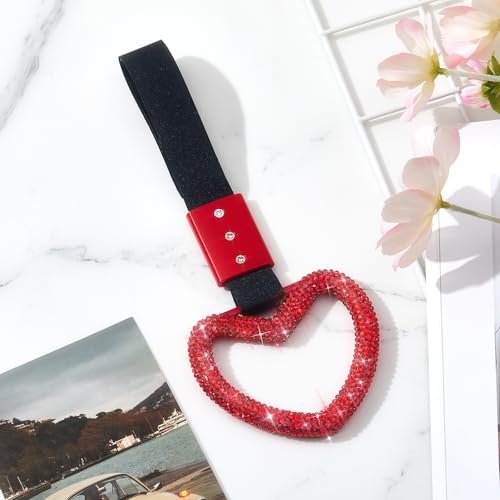 Image of Fabbay Bling Car Accessories Bling Heart Handle Ring Car Accessory for Women Hand Strap Drift Charm Rear Bumper Warning Ring Decor for Auto Bus Interior Exterior Decoration (Red, Heart Style)