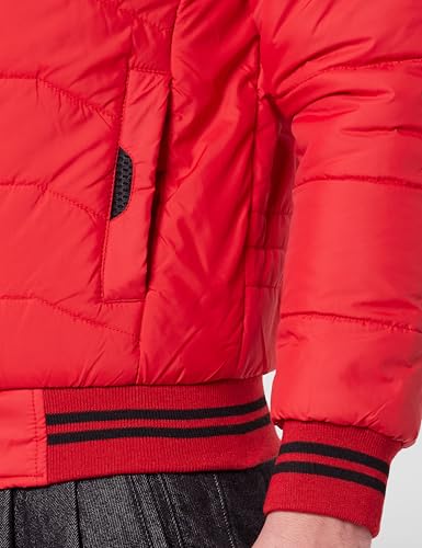 Image of Qube By Fort Collins Men's Nylon Standard Length Regular Fit Quilted Bomber Jacket with Detachable Hood - Winter Warm, Insulated Lining, Ribbed Cuffs, and Stylish Design