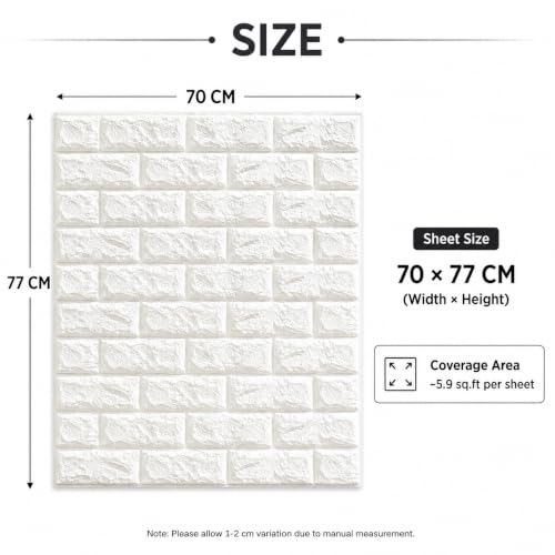 Image of Barebeauty 3D Wall Panel Wallpaper, Self Adhesive PE Foam Brick Sticker, Waterproof Peel & Stick Wall Covering for Home, Bedroom & Living Room Decor, 70 x 77 cm (Pack of 40, 232 Sq. Ft. Approx)