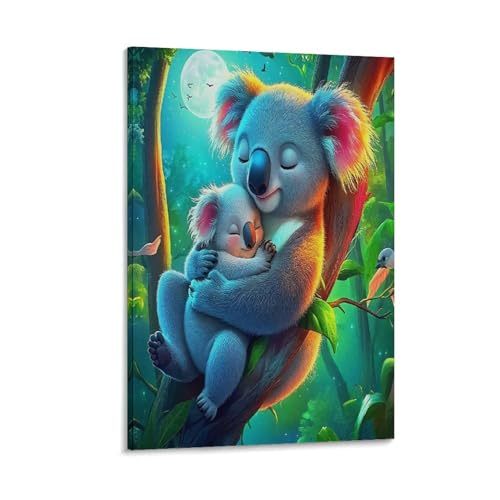 Koala Madre Cuadro De Pared, Familia de Animales Acogedora Poster Obra Arte Colgado | Impresión Lienzo Murales, Moderno Pintura Decor De Hogar Para Dormitorio Pasillo Regalo 12x18inch(30x45cm)