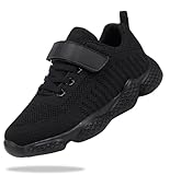 KKTOTO Black Trainers Girls Kids Running Shoes for Boys Lightweight Fashion School Sports Tennis Sneakers 4 UK