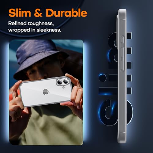 Image of TAURI for iPhone 17 Case, with Screen Protector, Grey | Full Camera Protection, Anti-Yellowing Military-Grade Protection Shockproof Slim Phone Case for iPhone 17