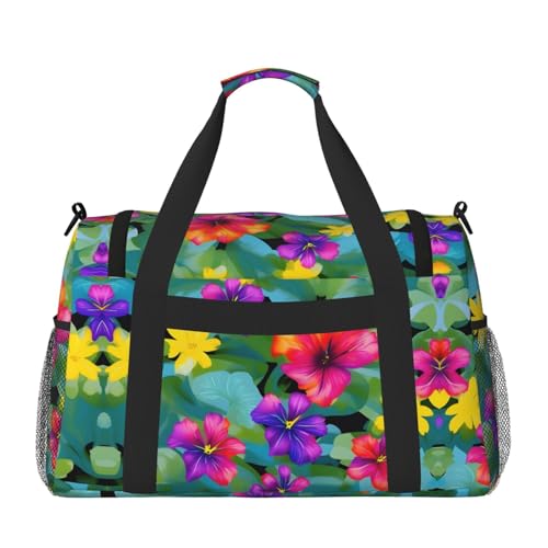 Hawaiian Colorful Flower print Personal Item Bag Large Duffel Bag Travel Bag Weekender Bag Gym Bag Tote Duffel bag2