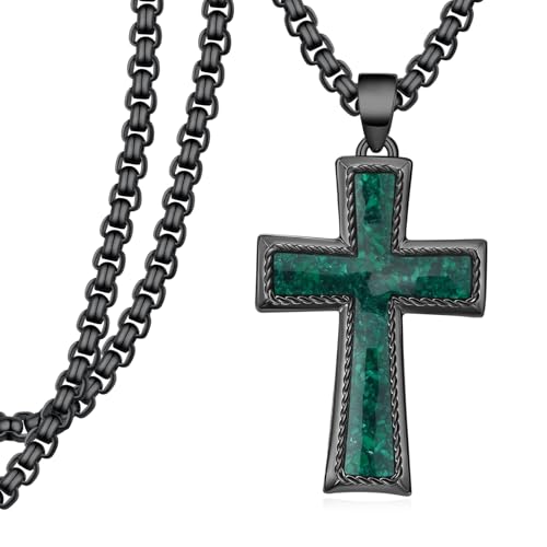 Collier croix en argent 925 et malachite véritable pour homme de style haut de gamme