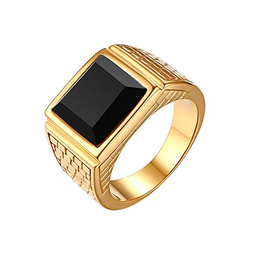 Flongo Herren Ring, Edelstahl Ring in Gold Ton mit Glas - Hochzeit, Verlobung, Engagement Bandring, Siegelring, Daumenring - Bequem, Passen - Herren Schmuck - Größe 65