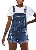 luvamia Women's Ripped Short Overalls Adjustable Stretchy Denim Overall Shorts Romper A-Denim Blue...