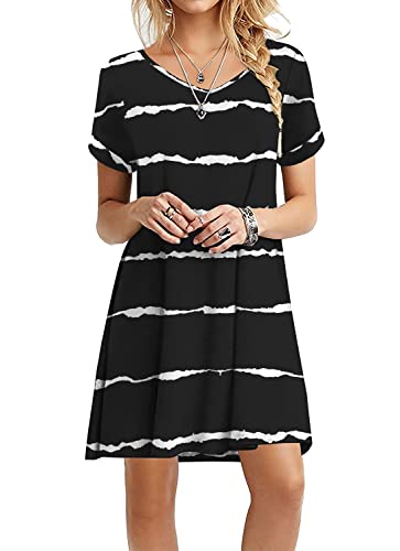 Weaczzy Women’s Casual Summer T Shirt Dress Loose Sundress Short Sleeve Tunic Dress With Pocket For Women(Stripe Black,Medium) #TOP22
