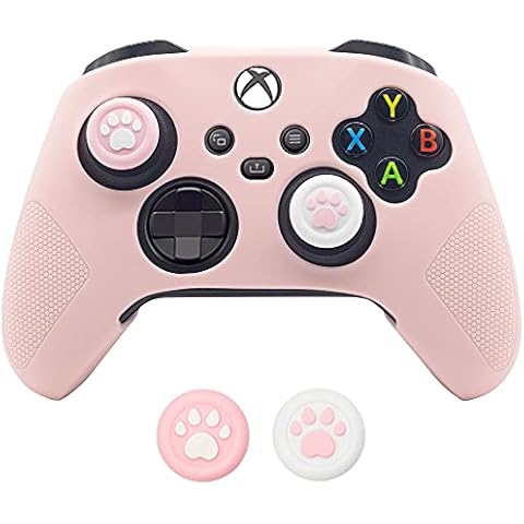 Skins Cover for Xbox Series X/S Controller, Solid Protection and Good Grips,Sweat-proof Silicone Protective Skin Shell Accessories Set with 2 Cute Cat Paw Joystick Thumb Grips Caps(Pink) Cover