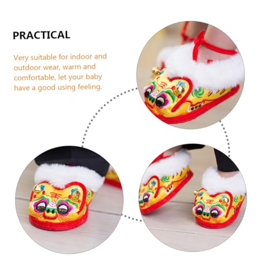 PartyKindom 1pair Tiger Embroidered Boy Girl Shoes Warm Walking Shoes Non- Footwear for Boys and Girls Comfortable for4
