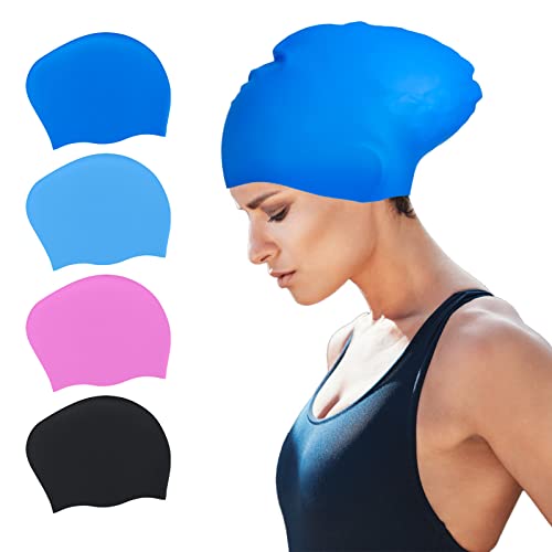 SUSNUAN Swimming Cap for Women Men Large Swimming Cap for Women Silicone Swimming Hat for Long Hair Adult Swimming Hat Swim Cap Dark Blue