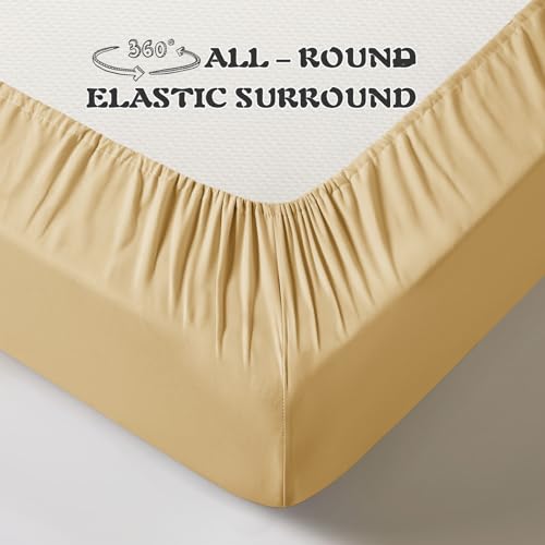 Image of KKJIAF 3 Piece Toddler Sheet Set Microfiber, Includes a Flat Sheet, a Fitted Sheet and a Ruffle Pillowcase, Gold