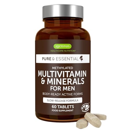 Igennus Multivitamínico Metilado Hombre, 21 Ingredientes Activos,Fórmula Limpia, Aporte todo el día,Bienestar, Energía y Salud Cardiovascular Masculina,60 Comprimidos Veganos Fáciles de Tragar, No OMG