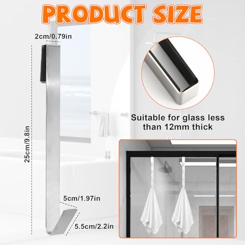 UHETLET 4 Stück Haken Duschwand Duschtürhaken Türhaken für Duschwand Handtuchhalter Duschhaken Handtuchhaken ohne Bohren für Glasstärken ≤12mm Halterung Duschhaken für Glaswand Duschtür Glasduschwand