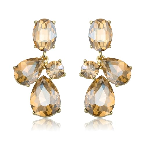Image of EVER FAITH Vintage Teardrop Brown Statement Earrings for Women, Sparkly Rhinestone Crystal Geometric Art Deco Pierced Dangle Drop Earring Wedding Prom Party Jewellery for Brides Bridal Bridesmaid