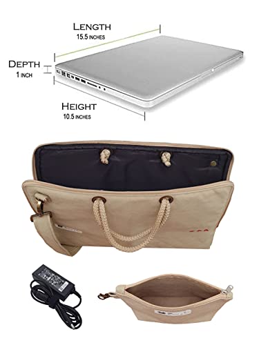 Image of The House of Tara Unisex Messenger Bags | Flax Yellow Laptop Messenger Bag made with Canvas | Fits upto 15.6 Inches Laptop /MacBook | Comes with Detachable Zip Pouch | Crossbody Sling Bag For Men Women