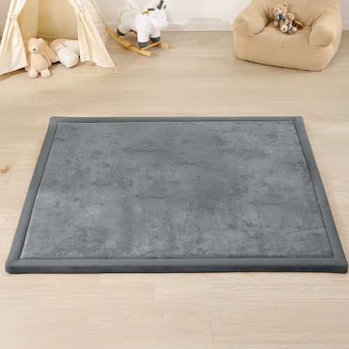 Image of 1.3 inch Thick Baby Floor Play Mat, 50x74 Padded Foam Tummy Time Crawling Mat, Non-Slip Water-Repellent Soft Plush Nursey Area Rug for Playroom Bedroom Living Room (Dark Gery)