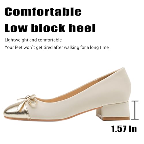 Women's Color Block Bow Square Toe Block Heel Pumps Sexy Slip On Comfortable Chunky Low Heel Cap Toe Work Loafers for Party Dress Office Casual Daily Shoes4