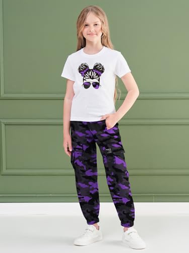 Image of ARTMINE Girls' 2 Piece Outfits Casual Drawstring Jogger Pants and Basic Short Sleeve Top Set, 6-14 Years