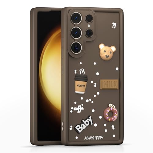 Image of Outlouders Back Cover for Samsung Galaxy S23 Ultra 5G | 3D Cartoon Cute Fun Bear | Silicone Full Body Protection Bumper Case (Brown)