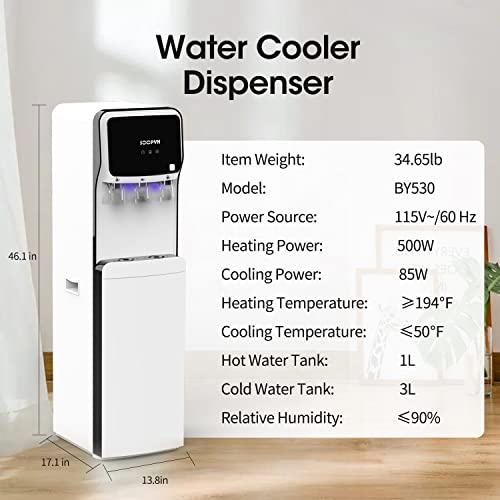 Soopyk Water Dispenser Cooler Bottom Load Loading With 3 Temperatures Setting 3-5 Gallon Self Cleaning Cold And Hot Water Durable Steel Frame Child Safety Lock Removable Drip Tray For Home Office #TOP5