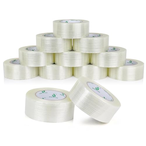Image of BOMEI PACK 12PACK Reinforced Packing Tape, 5.5Mil 2Inx 55Yds, Heavy Duty Filament Strapping Tape 2inch for Packing Shipping, Moving and Storage, Total 660yds