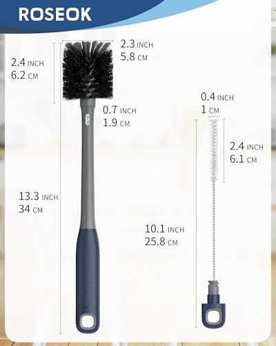 Image of ROSEOK 2 in 1 Bottle Brush with Straw Cleaner Brush, Water Bottle Brush | For Cleaning Glass, Sports Bottle, Coffee Mug, Cup Cleaner, Gray, 1 Pack
