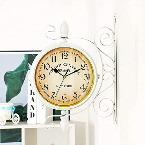 Horloge de jardin extérieur double face vintage en métal blanc antique robuste