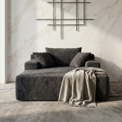 Image of Sytopia Chaise Lounge with Armrests, Oversized Sofa Bed with 3 Pillows, Cozy Boneless Couch, Sleeper Reading Chair for Living Room Bedroom, Floor Sofa Chenille, Furniture Sala, Black Onyx