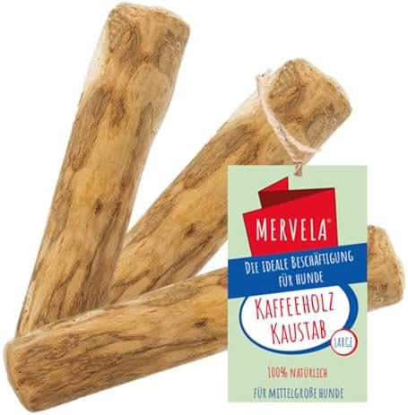 MERVELA Kaffeeholz L für große Hunde – Natürliches Kauholz 3 Stück | 100 % natürliches Kaffeeholz. Besonders langlebig, splitterarm und ideal zur täglichen Beschäftigung und Zahnpf