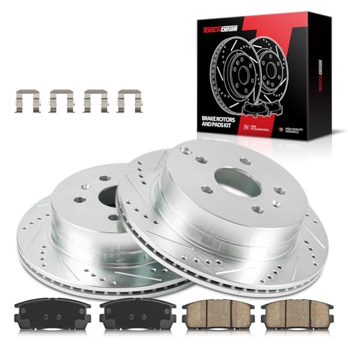 Torchbeam 55178+D1275 Rear Drilled and Slotted Brake Rotor and Ceramic Brake Pad Set Kit for 2010-2017 Terrain, 2010-2017 Equinox, Brake Kits,Brake Pads and Rotors Kit, 6pcs