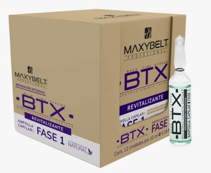 Ampolla capilar reparación intensiva efecto BTX fase 1, 12 unidades por 10ml, restructurante capilar, con ingredientes de origen natural.