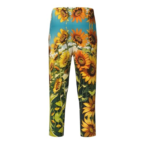 Pajama Pants Pajama Bottoms with Elastic Waistband Sleepwear Lounge Pants, Sunflowers Flowers Leaves2