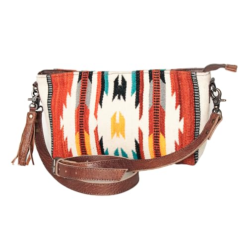 American Darling Cross Body Saddle Blanket Fabric Genuine Leather Western Women Bag | Black Handbag Purse Crossbody for Cute
