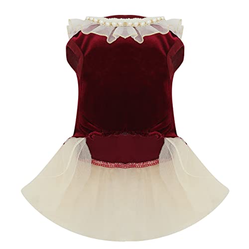 Dog Velvet Dress Lace Tulle Tutu Outfit Skirt With Pearls Accessory For Small Medium Girl Dogs Christmas Holiday Wedding Birthday Party (Red, M) #TOP1