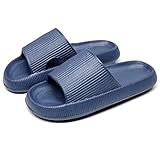 HJUGHPN Pantuflas para hombre y mujer, suela gruesa, para el hogar, con tacón y plataforma, antideslizantes, para sala de estar, interiores, pantuflas para mujeres y hombres (azul marino, 280 mm