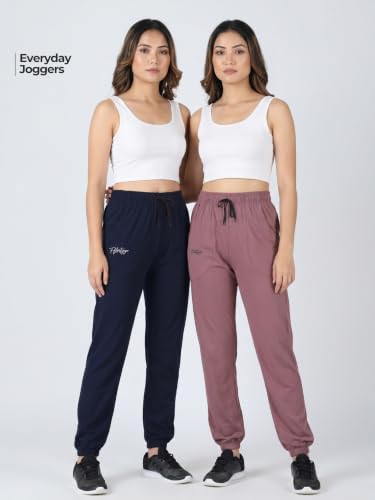 Image of Fflirtygo Cotton Solid Joggers /Track Pant /Solid Pajama /Leggings �100% Export Quality Soft Cotton Night Wear /Pocket Pyjama for Women Combo Pack of 2Pcs, Blue and Grey