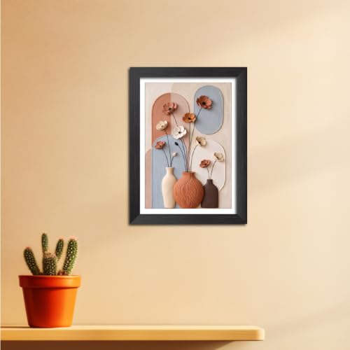 Image of TenorArts Flowers & Planters Art 3D Clay Textured Digital Art Print Photo Frame, Modern Art Abstract Painting For Bedroom Living Room Home and Cafe Decor | Minimal Drawing Black Framed Posters for Decoration (9x12 inches) [CL-F03]
