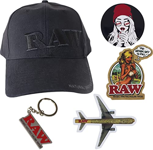 yaoviz® Set RAW Baseball Cap one Size schwarz + Schlüsselanhänger + 3 Sticker Cover