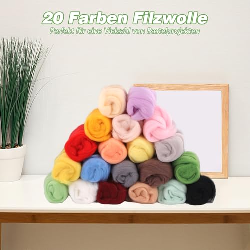 Hopton 200g Filzwolle Starterset, Nassfilzen Märchenwolle, Filzset zum Stricken, Filznadeln zum Trockenfilzen, Schafwolle Set für Anfänger DIY Craft Projekte