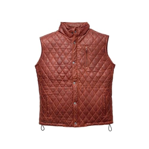 Image of Mens Lamsbkin Leather Vest, Quilted Leather Vest Men, Lambskin Leather Quilted vest, Diamond Quilted Leather Vest Men