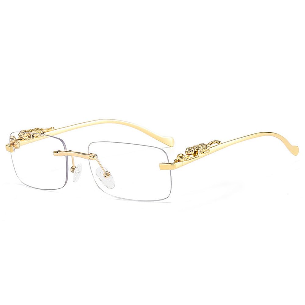 Modne okulary przeciwsłoneczne bez oprawek prostokątne damskie retro z dekoracją w kształcie geparda przezroczyste soczewki oceaniczne męskie okulary przeciwsłoneczne okulary przeciwsłoneczne UV400