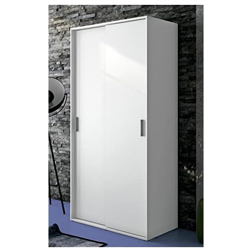 SHIITO - Armario - 50 x 100 x 200 cm - Modelo Aura - De 2 Puertas Correderas y Altillo - Barra Interior para Colgar Perchas - Estilo Moderno - Blanco