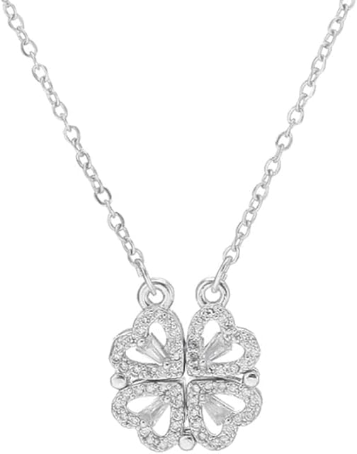 Liummrcy Lucky Four Leaf Clover Necklace, Heart Shape Neck Chain Jewelry Gift for Women Girl for Valentine's Day Anniversary Birthdays Silver four leaf heart shape necklace,4 leaf clover necklace