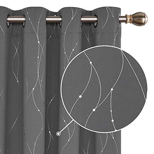 Kelsey Foil Dotted Wave Lines Thermal Insulated Blackout Eyelet Curtains For Bedroom Living Room With Free Tie Backs (Dark Grey, 46" X 72") - Image 2