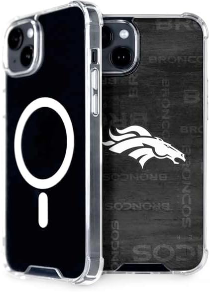 Skinit Phone Case Compatible with MagSafe iPhone 15 - Officially Licensed NFL Denver Broncos Black & White Design