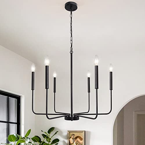 Jdfeifff Black Chandelier 6 Light Modern Farmhouse Chandelier Dining Room Light Fixtures Over Table Adjustable Height Industrial Candle Chandelier For Living Room Kitchen Island Foyer Entryway #TOP1
