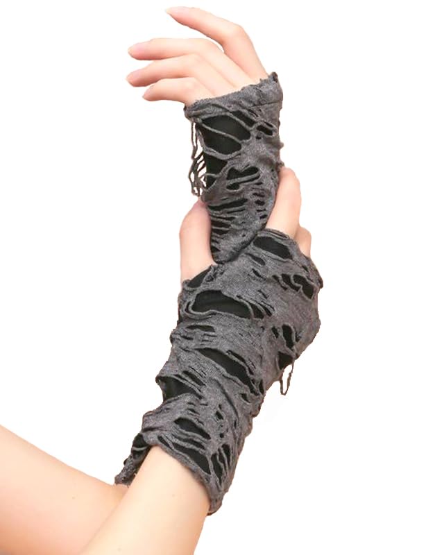 BLUPLE Women's Punk Fingerless Glove Arm Warmers Broken Slit Ripped Gothic Gloves for Halloween Costume Party 1 Pair